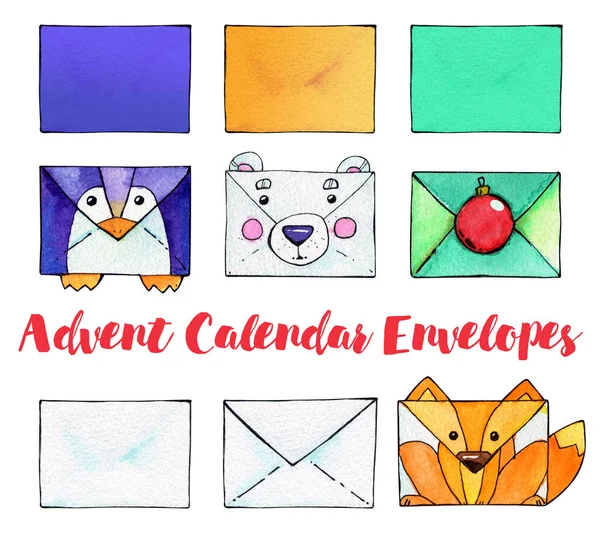 Natal advento calendário envelopes carta animais crianças cortadas — Fotografia de Stock