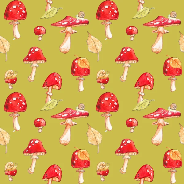 Amanita, agarik yapraklı salyangoz, zehirli kırmızı şapka, deniz kabuğu, sonbahar mevsimi, suluboya, dikişsiz hardal, yabani çocuklar kâğıt sarıyorlar.