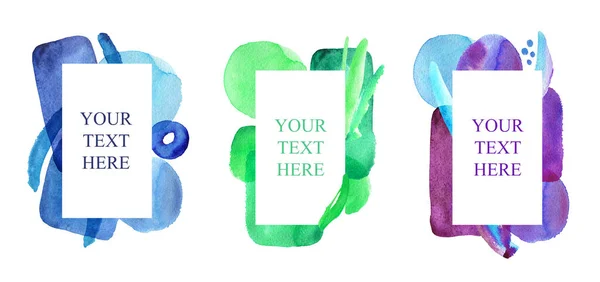 Абстрактная Карточка Место Текст Акварель Пятна Голубой Нейтральный Дизайн Изолированный — стоковое фото