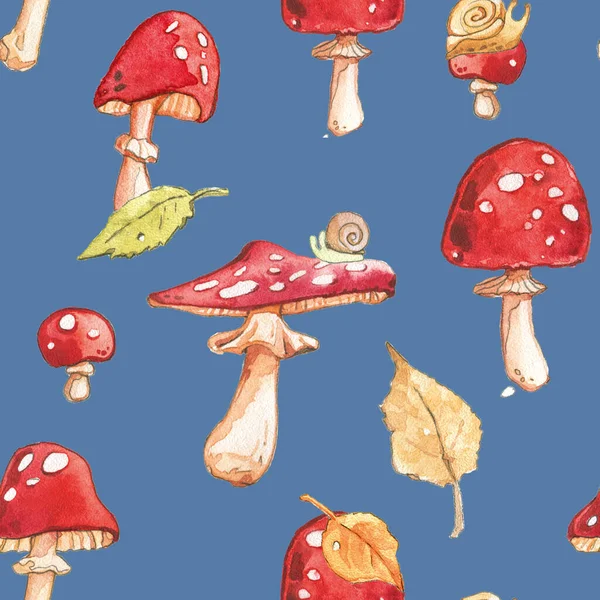 Légy Agaric Amanita Gomba Ősz Gyűjtése Levél Ősz Csiga Akvarell — Stock Fotó