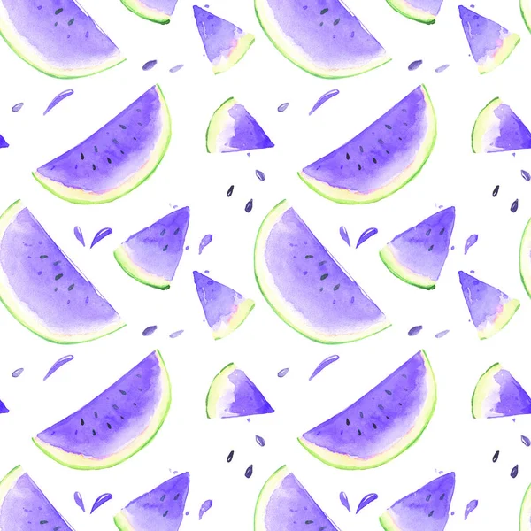 Blå Vattenmelon Skiva Sällsynt Frukt Bär Ljus Juice Upprepande Akvarell — Stockfoto