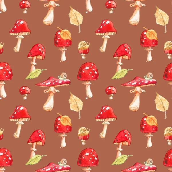 Fly Agaric Amanita Leaf Snail Childrens Red Brown Autumn Season — Stock Photo, Image