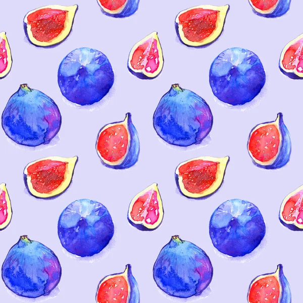 図果実トロピカルスライス甘い夏晴れ青赤明るいカラフルなパターン水彩シームレス — ストック写真