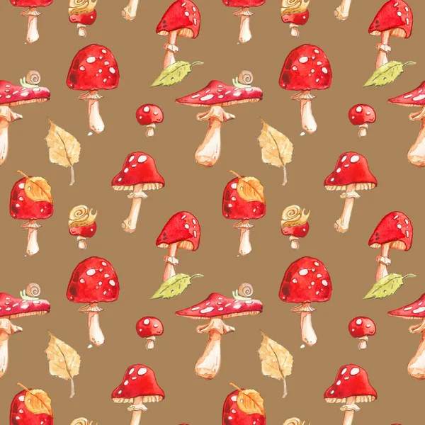 Amanita Fly Agarics Гриби Лісова Осіння Візерунок Неїстівний Червоний Акварель — стокове фото