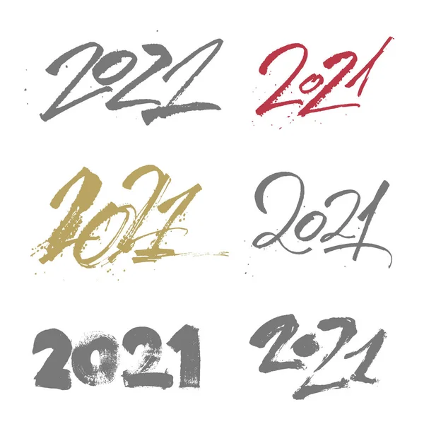 2021 Χριστούγεννα Πρωτοχρονιά Αριθμοί Καλλιγραφία Γράμματα Κηλίδα Splatter Handeritten Banner — Διανυσματικό Αρχείο