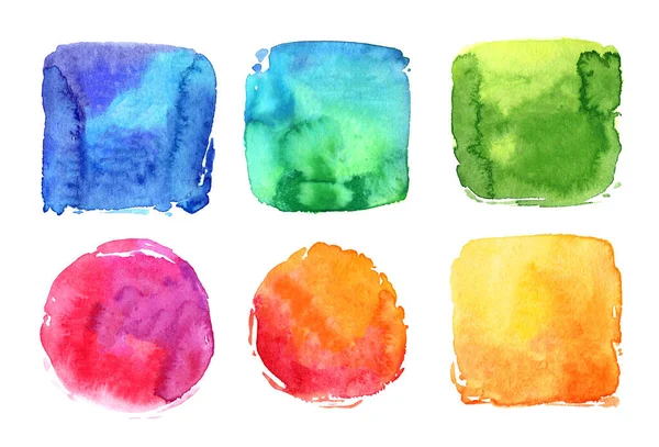 Icon Square Circle Multicolored Set Watercolor Stain Drawn Place Text — Stock Photo, Image