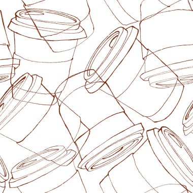 Kağıt bardakta sıcak çay. Modern taslak. Tekstil kafe restoranı, kahve kapuçino çayı.