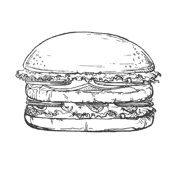 Ručně Tažené Ilustrace Hamburgerů Skica — Stockový vektor