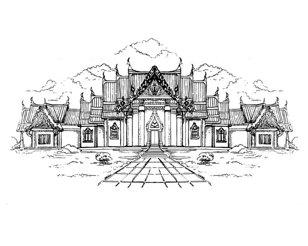 Mermer Tapınak Bangkok Tayland Wat Benchamabophit Dusitvanaram Bangkok Thailand Sketch — Stok Vektör