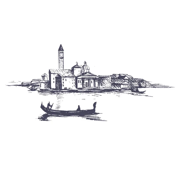 하우스와 스케치 스타일에서 그랜드 베니스 이탈리아에서의 Venice Italy Vector — 스톡 벡터