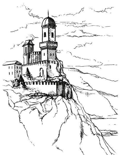 Гуаїта Делла Рокка Найбільш Стародавньої Фортеці Сан Марино Італії Боку — стоковий вектор