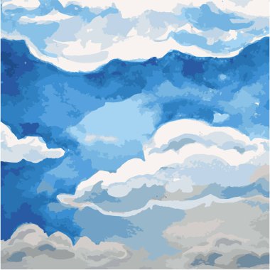 Suluboya gökyüzü arka plan olarak. Mavi suluboya bulut ve gökyüzü. Bahar, yaz doku.
