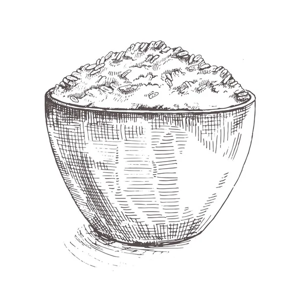 Ilustração Arroz Branco Arroz Jasmim Tailandês Tigela Madeira Sketch Rice —  Vetores de Stock