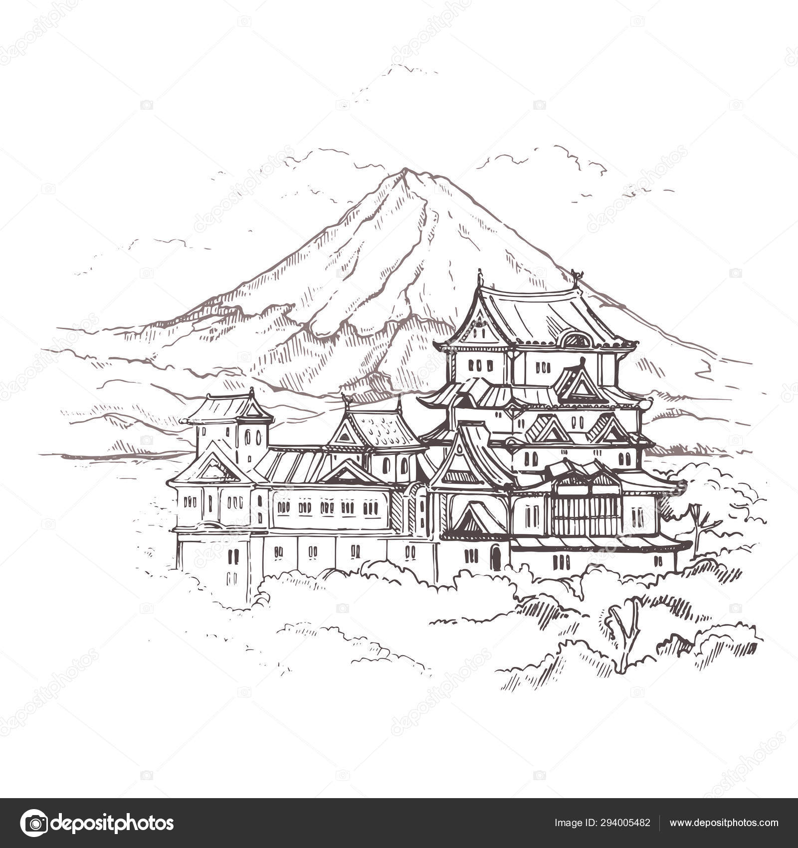 Illustration Japan Himeji Castle Japan Cityscape Sketch Drawing Asia Sightseeing Vector Image By C Morkhatenok Vector Stock