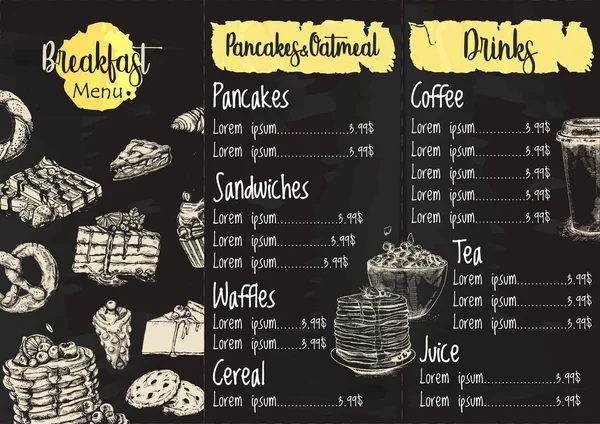 Menú Desayuno Mantel Mesa Restaurante Folleto Plantilla Diseño Volante Cena — Archivo Imágenes Vectoriales