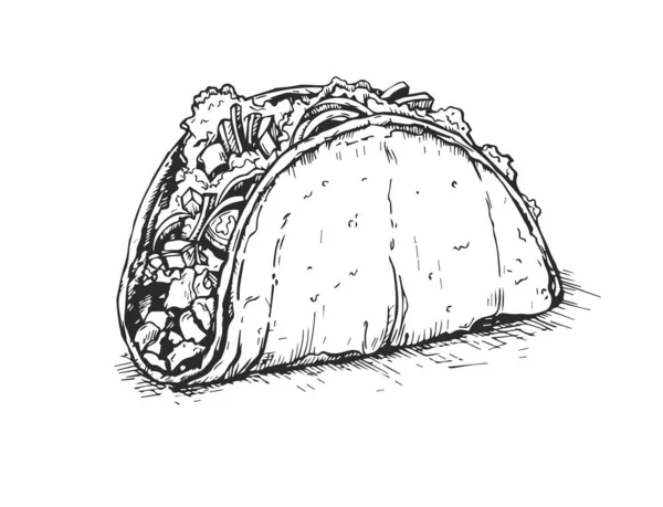 Cuisine Mexicaine Restauration Rapide Taco Dessiné Main Contour Icône Doodle — Image vectorielle