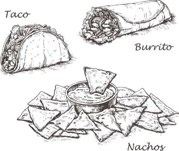 Cuisine Traditionnelle Mexicaine Illustration Vectorielle Dessinée Main Ensemble Cuisine Mexicaine — Image vectorielle