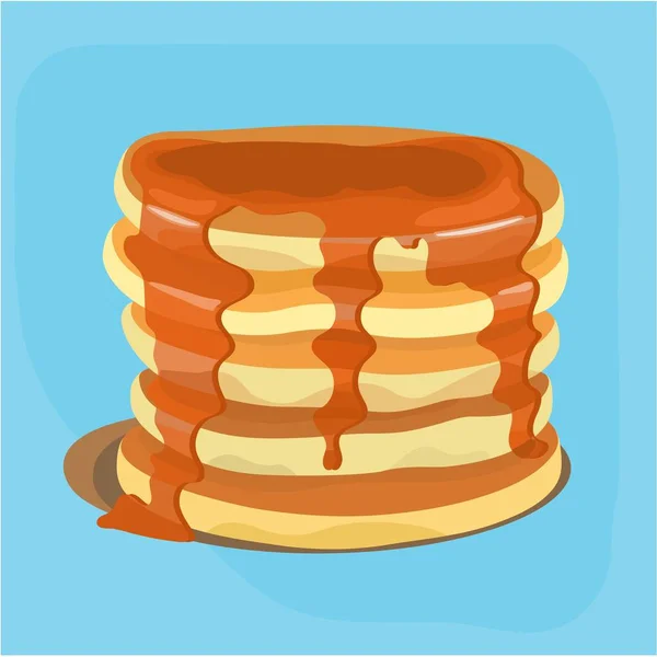 케잌과 단풍당밀이 단풍당밀은 Pancakes Food Vector 삽화에서 흘러나온다 포스터 라벨에 — 스톡 벡터