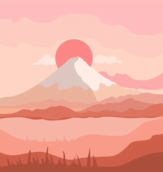 Mont Fuji Paysage Japonais Avec Une Pagode Une Porte Silhouette — Image vectorielle