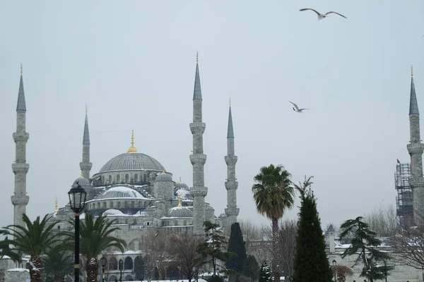 雪の日にスルタン アフメット モスク スルタンアフメット イスタンブール トルコ — ストック写真