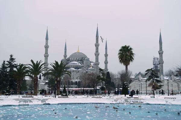 Sultan Ahmet Camii karlı bir günde. Sultanahmet, Istanbul, Türkiye.