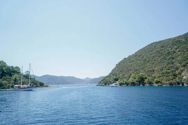 Modré Moře Jachty Zálivy Fethiye Mugla Turecko — Stock fotografie