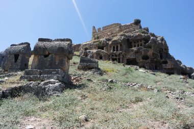 Nekropolis Hierapolis antik şehir manzaralı, fethiye, Muğla, Türkiye