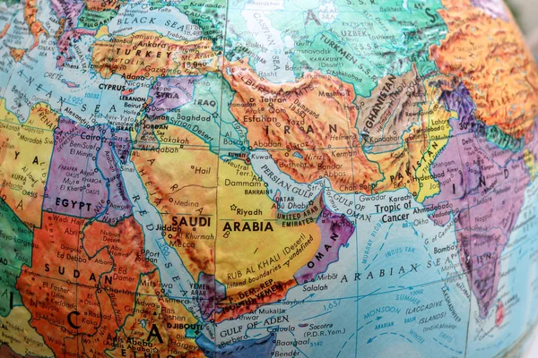Régi Nyomtatási Térkép Földgömb Törökország Irán Irak Szaúd Arábia — Stock Fotó