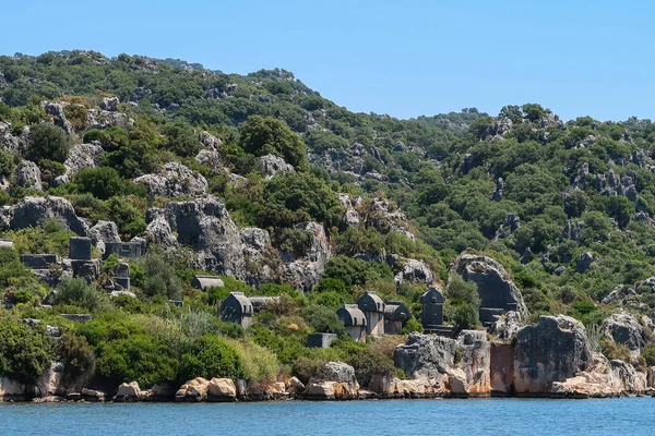 Kekova Sunken Shipwrecks Dolkisthe Antique City Which Destroyed Earthquakes 2Nd — Stock Photo, Image