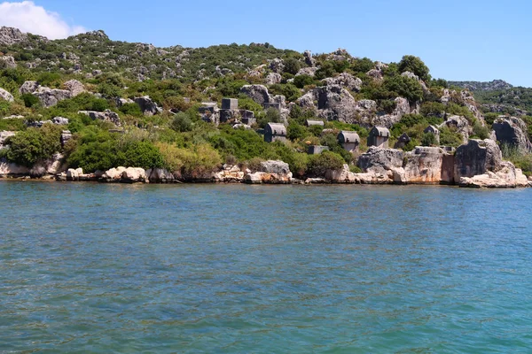 Kekova Kde Potopí Lodní Vraky Dolkisthe Starožitného Města Které Byly — Stock fotografie