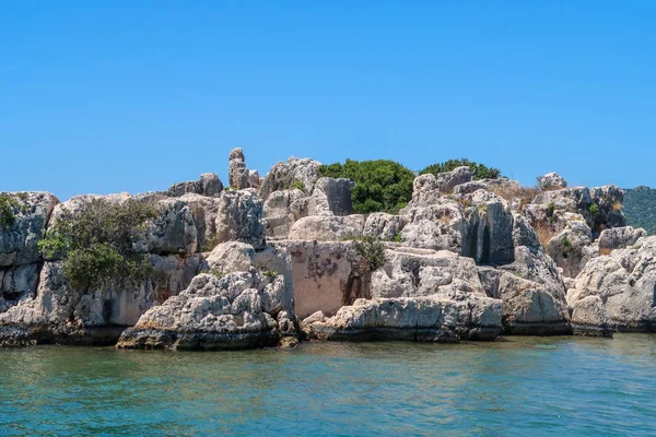 Kekova Kde Potopí Lodní Vraky Dolkisthe Starožitného Města Které Byly — Stock fotografie