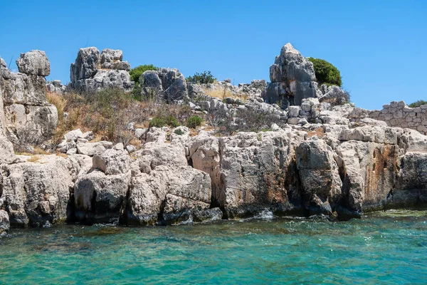 Kekova Kde Potopí Lodní Vraky Dolkisthe Starožitného Města Které Byly — Stock fotografie