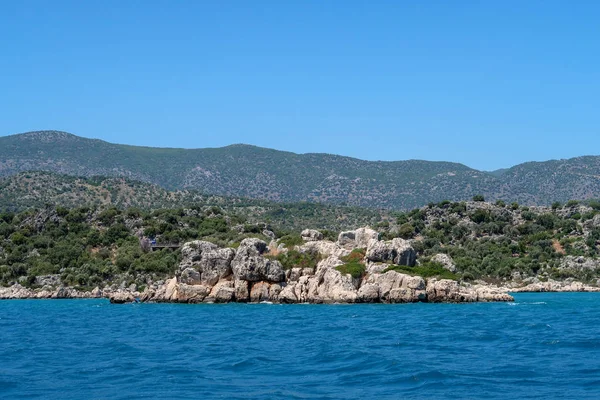 Kekova Där Sjunkna Skeppsvrak Dolkisthe Antik Stad Som Förstördes Jordbävningar — Stockfoto