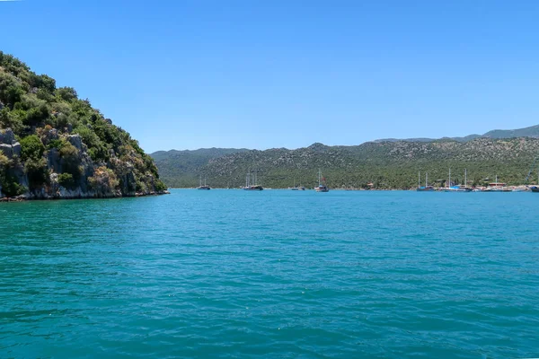 Kekova Versunkene Schiffswracks Von Dolkisthe Antike Stadt Die Durch Erdbeben — Stockfoto