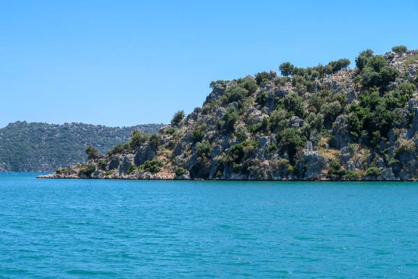 Kekova Waar Gezonken Scheepswrakken Van Dolkisde Antieke Stad Die Werd — Stockfoto