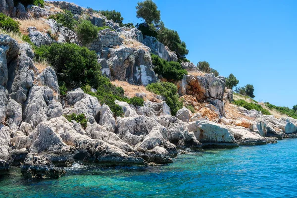 Kekova Nerede Dolkisthe Antik Şehir Batık Batıklar Yüzyılda Depremler Tarafından — Stok fotoğraf