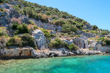 Kekova nerede Dolkisthe Antik Şehir batık batıklar 2 yüzyılda depremler tarafından tahrip edildi, Tukey