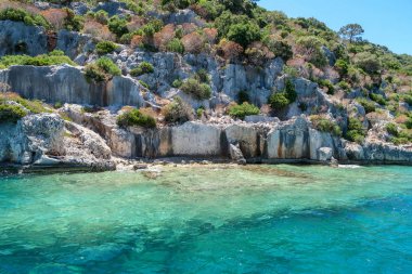 Kekova nerede Dolkisthe Antik Şehir batık batıklar 2 yüzyılda depremler tarafından tahrip edildi, Tukey