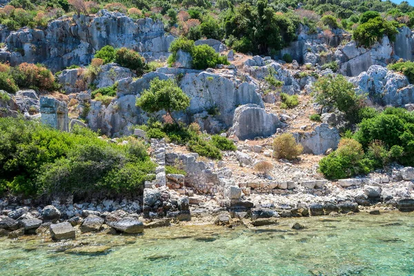 Kekova Gdzie Zatopione Wraki Dolkisthe Antique City Który Został Zniszczony — Zdjęcie stockowe