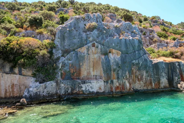 Kekova Donde Naufragios Hundidos Dolkisthe Antigua Ciudad Que Fue Destruida — Foto de Stock