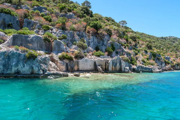 Kekova Nerede Dolkisthe Antik Şehir Batık Batıklar Yüzyılda Depremler Tarafından — Stok fotoğraf