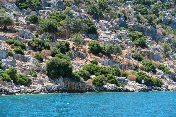 Kekova Dove Naufragi Affondati Dolkisthe Antica Città Che Stata Distrutta — Foto Stock