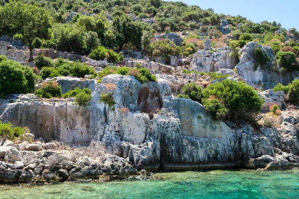 Kekova Nerede Dolkisthe Antik Şehir Batık Batıklar Yüzyılda Depremler Tarafından — Stok fotoğraf