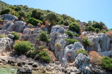 Kekova nerede Dolkisthe Antik Şehir batık batıklar 2 yüzyılda depremler tarafından tahrip edildi, Tukey