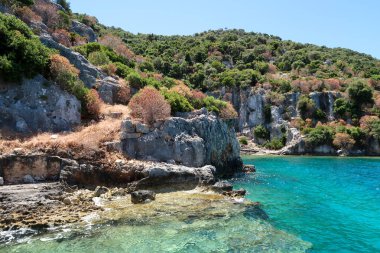 Kekova nerede Dolkisthe Antik Şehir batık batıklar 2 yüzyılda depremler tarafından tahrip edildi, Tukey