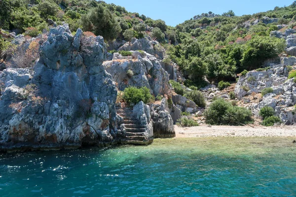 Kekova Nerede Dolkisthe Antik Şehir Batık Batıklar Yüzyılda Depremler Tarafından — Stok fotoğraf