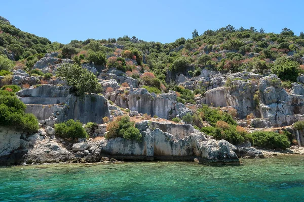 Kekova Waar Gezonken Scheepswrakken Van Dolkisde Antieke Stad Die Werd — Stockfoto