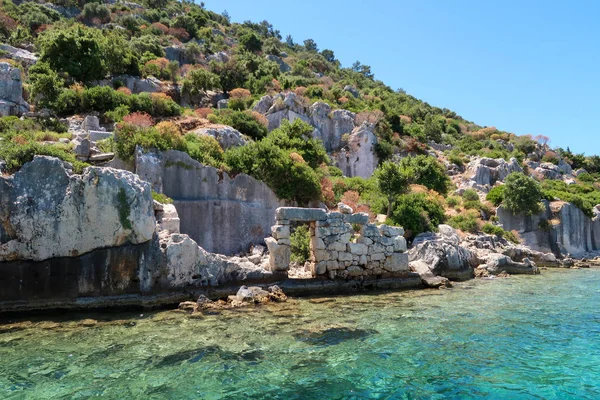 Kekova Gdzie Zatopione Wraki Dolkisthe Antique City Który Został Zniszczony — Zdjęcie stockowe