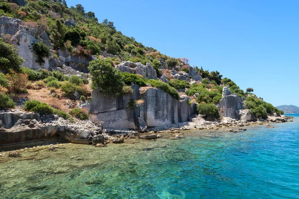 Kekova Nerede Dolkisthe Antik Şehir Batık Batıklar Yüzyılda Depremler Tarafından — Stok fotoğraf