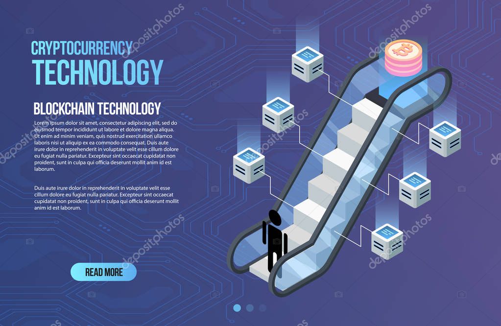 Blockchain network business template. Cryptocurrency and blockchain isometric composition. Mining Abstract Technology. Digital money system. Layout for web and app.